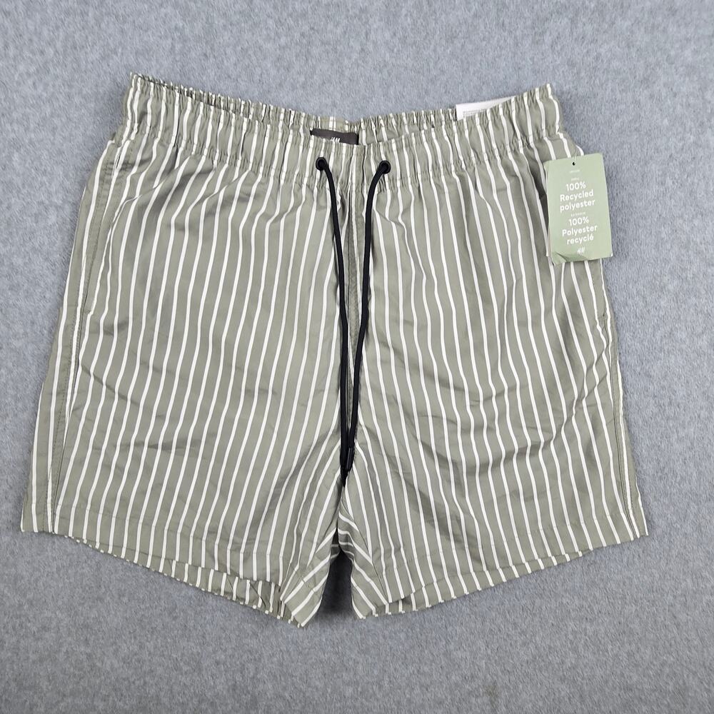 NWT H&M Mens Medium Striped Swim Shorts with Drawstring and Pockets